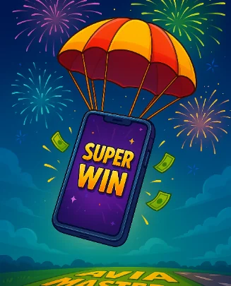 Een telefoon met een superwinst parachuteert naar beneden.